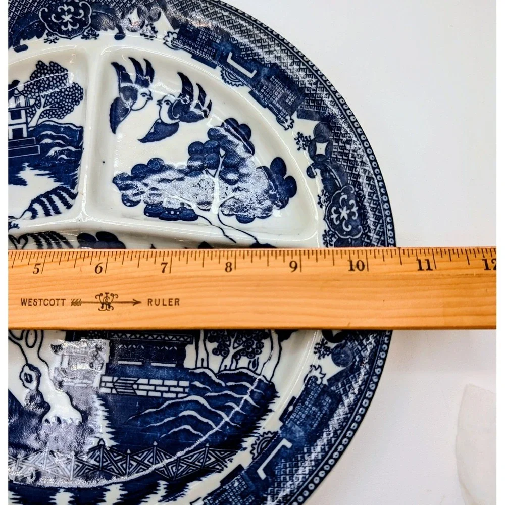 Vintage Blue Willow Divided Grill Plate Made in Japan Cobalt Blue White